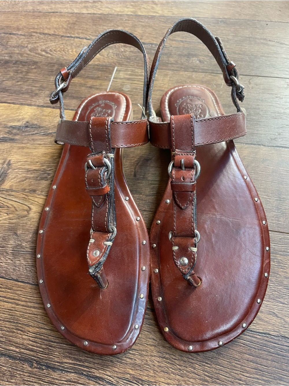 Ariat Rare Chestnut Brown Leather Logo Sandal Equestrian Horse Bit Detail Size 9 - Picture 3 of 9